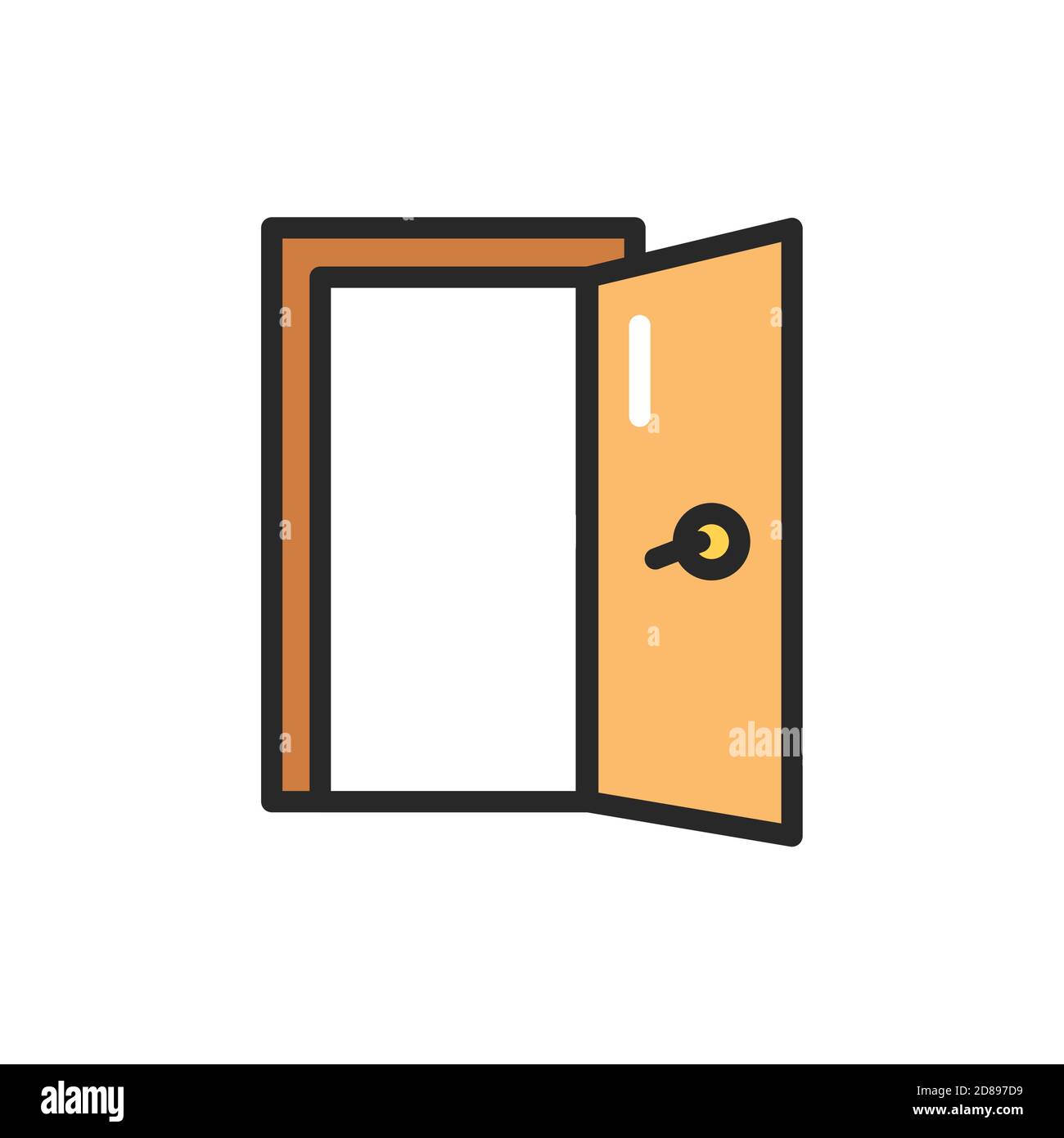 Front view open interroom door color line icon. Isolated vector element. Stock Vector