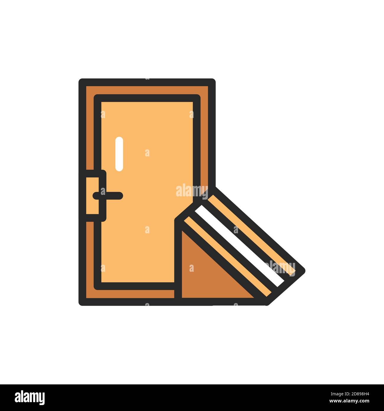 View closed entrance doors color line icon. Isolated vector element. Stock Vector