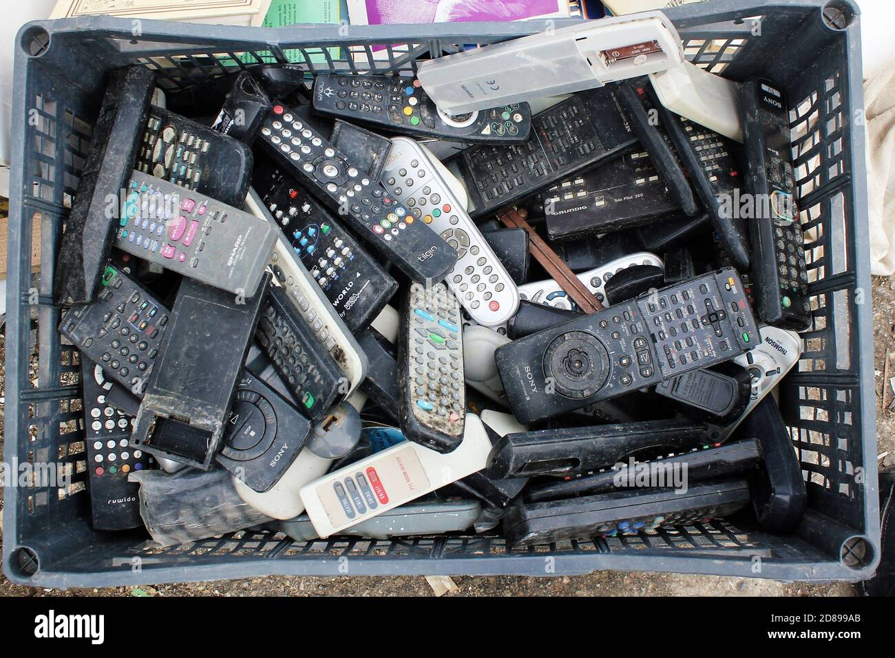 Second hand items for sale at street market in Athens, Greece, January