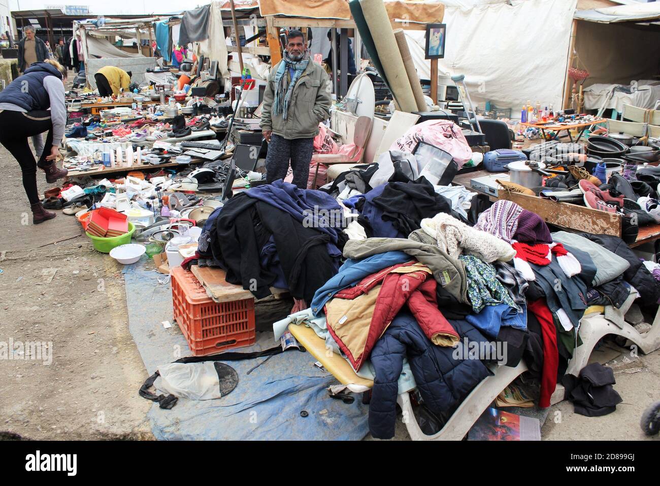 Second hand items for sale at street market in Athens, Greece, January 5 2020. Stock Photo