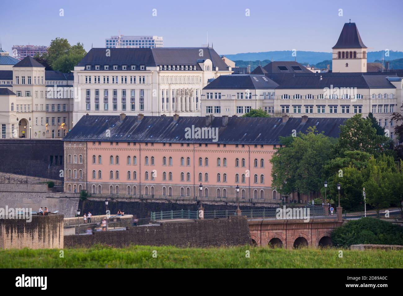 Luxembourg, Luxembourg City, View of Castle bridge and The Judiciary City- a site that houses a number of courts and legal offices Stock Photo