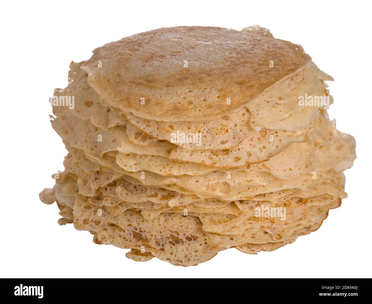 Home-made traditional pancakes pile isolated on white background Stock Photo