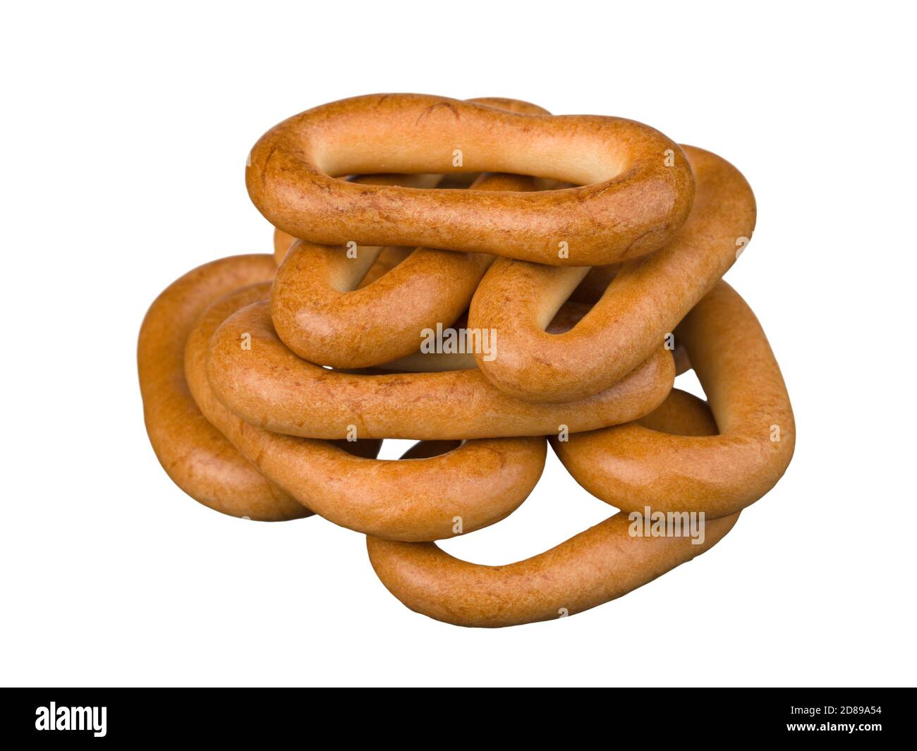 Tasty bread rings pile isolated on white background Stock Photo