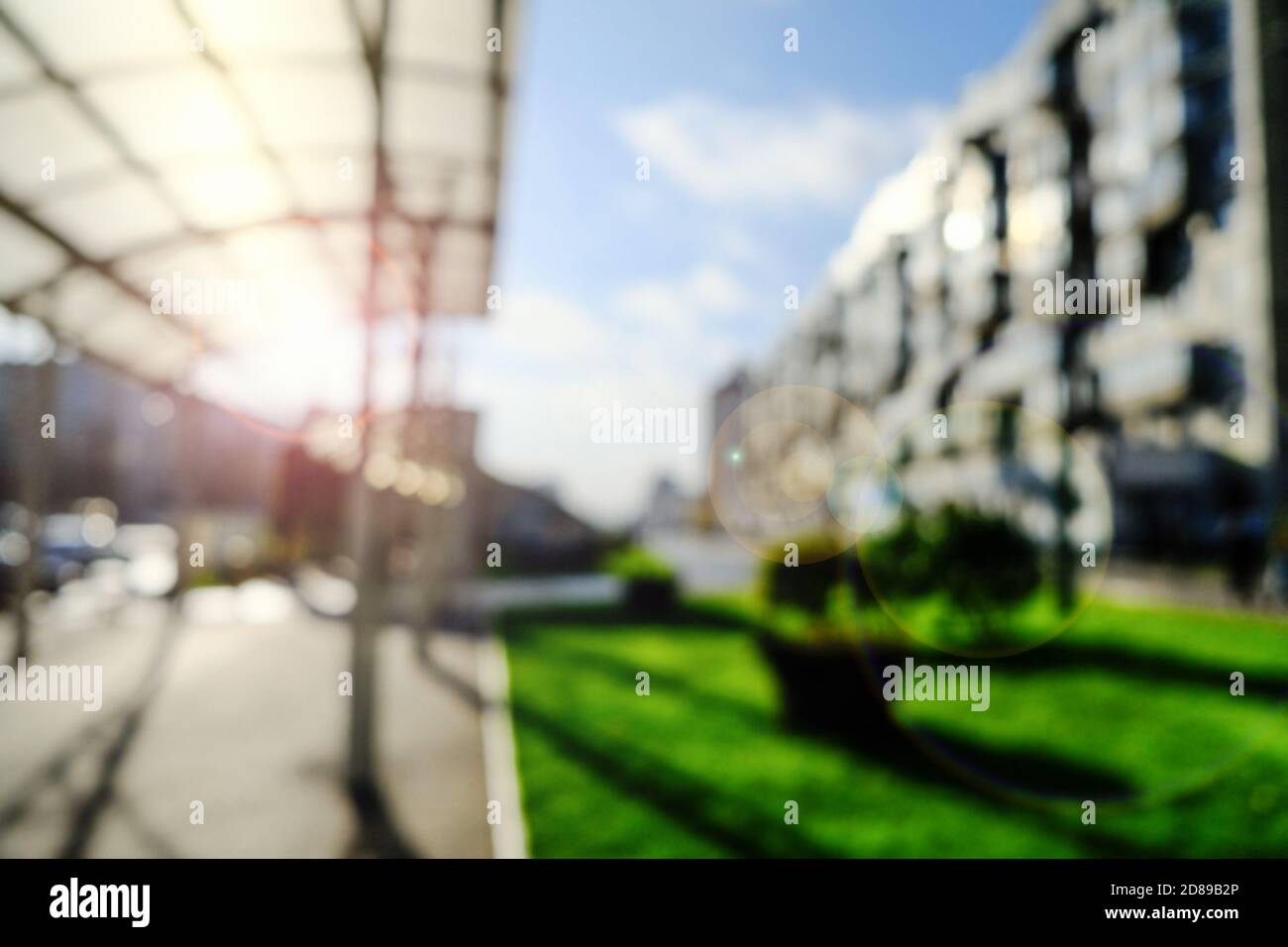 Background, blur, out of focus, bokeh. Beautiful Sunny city landscape, great design for any purpose. Open landscape Stock Photo