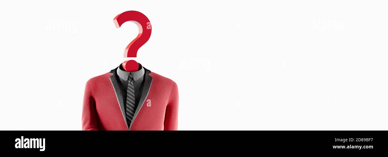 Business man with a question mark instead of head. 3d render 3d illustration Stock Photo