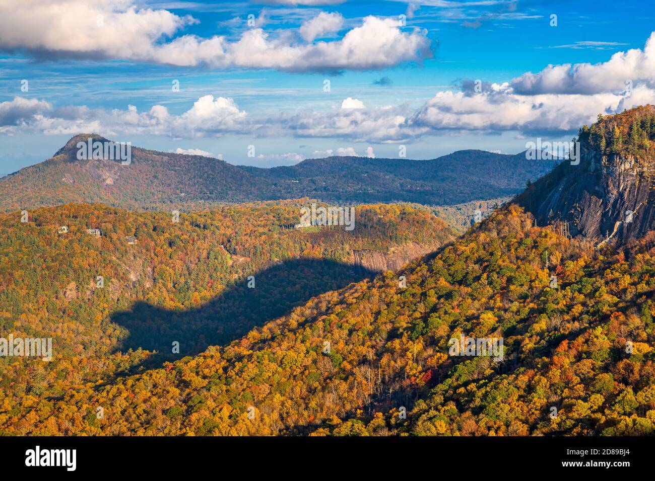Whiteside Mountain, North Carolina, USA with the 'Shadow of the Bear' shadow. Stock Photo