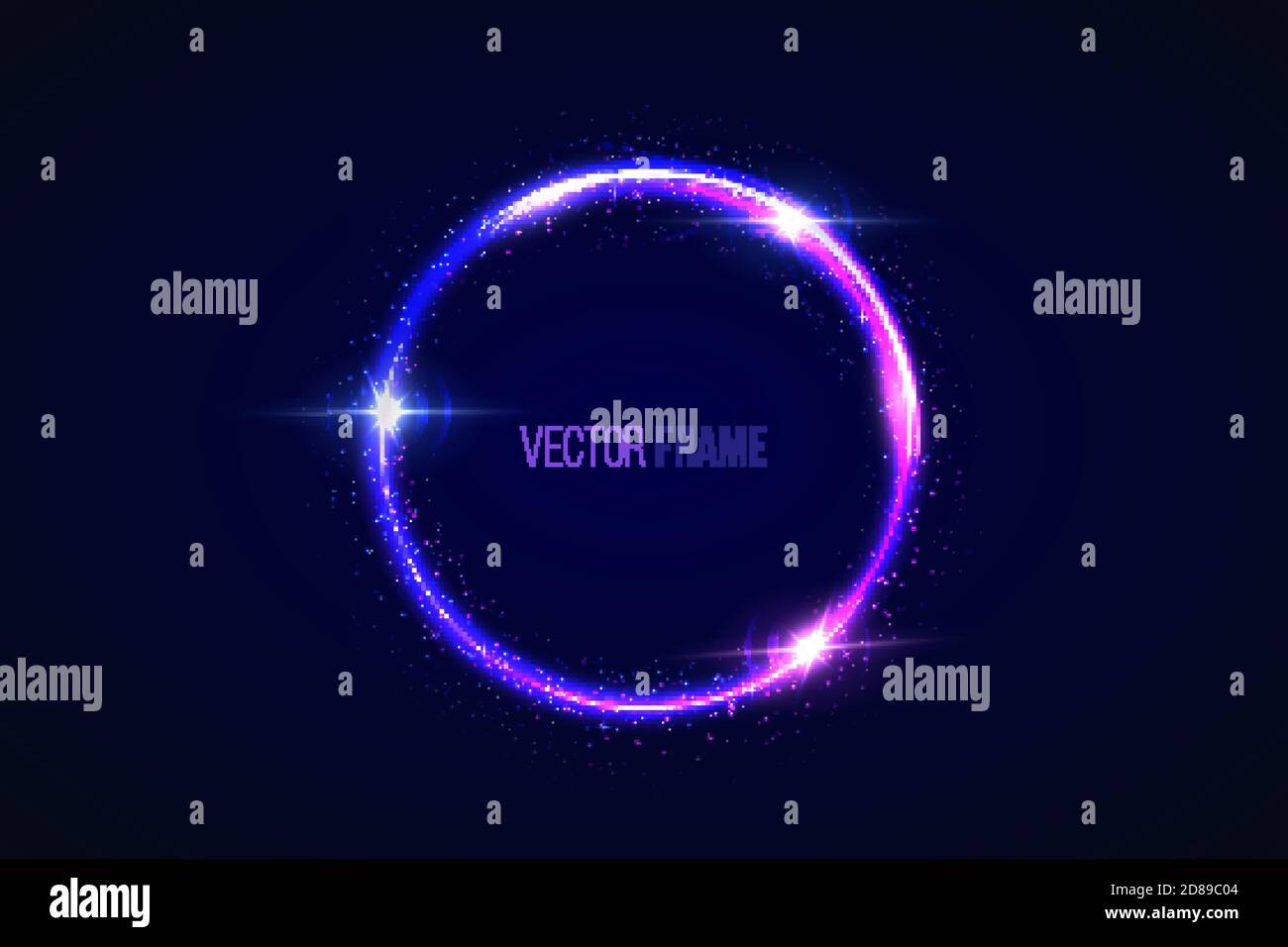 Neon round shape or laser glowing pink and blue lines Stock Vector