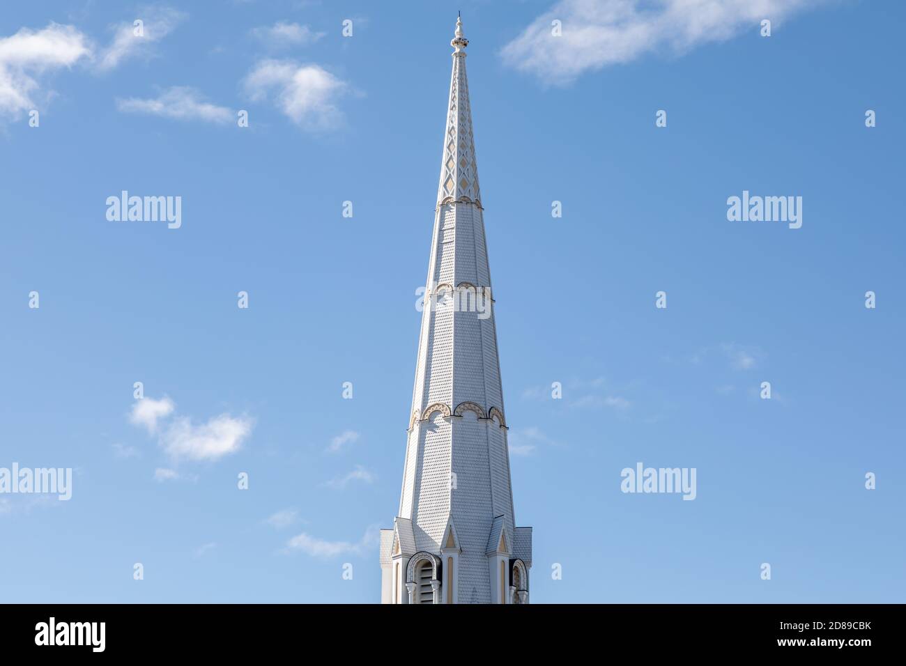 Steeple on the Grace Congregational UCC Church in Rutland, Vermont Stock Photo