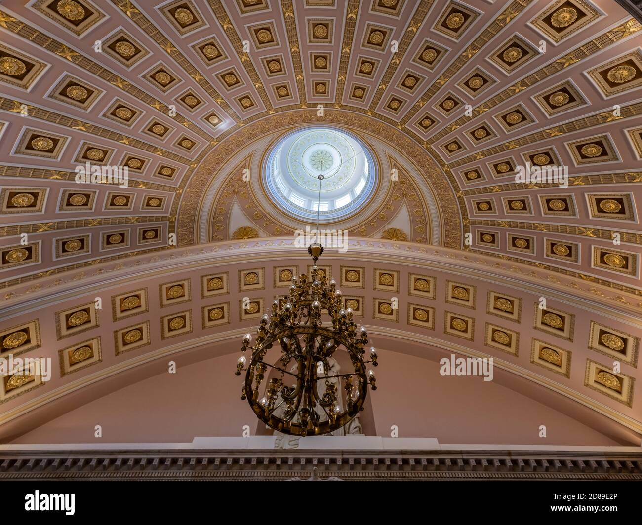 The lantern and highly ornate ceiling of the the National Statuary Hall in the US Capitol Building Stock Photo