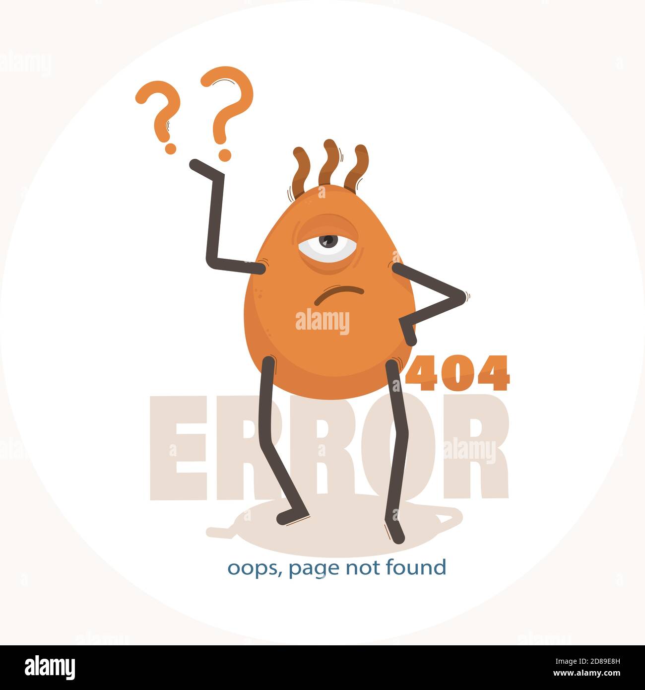 Error 404 oops page not found. Vector illustration of cartoon one-eyed character Stock Vector