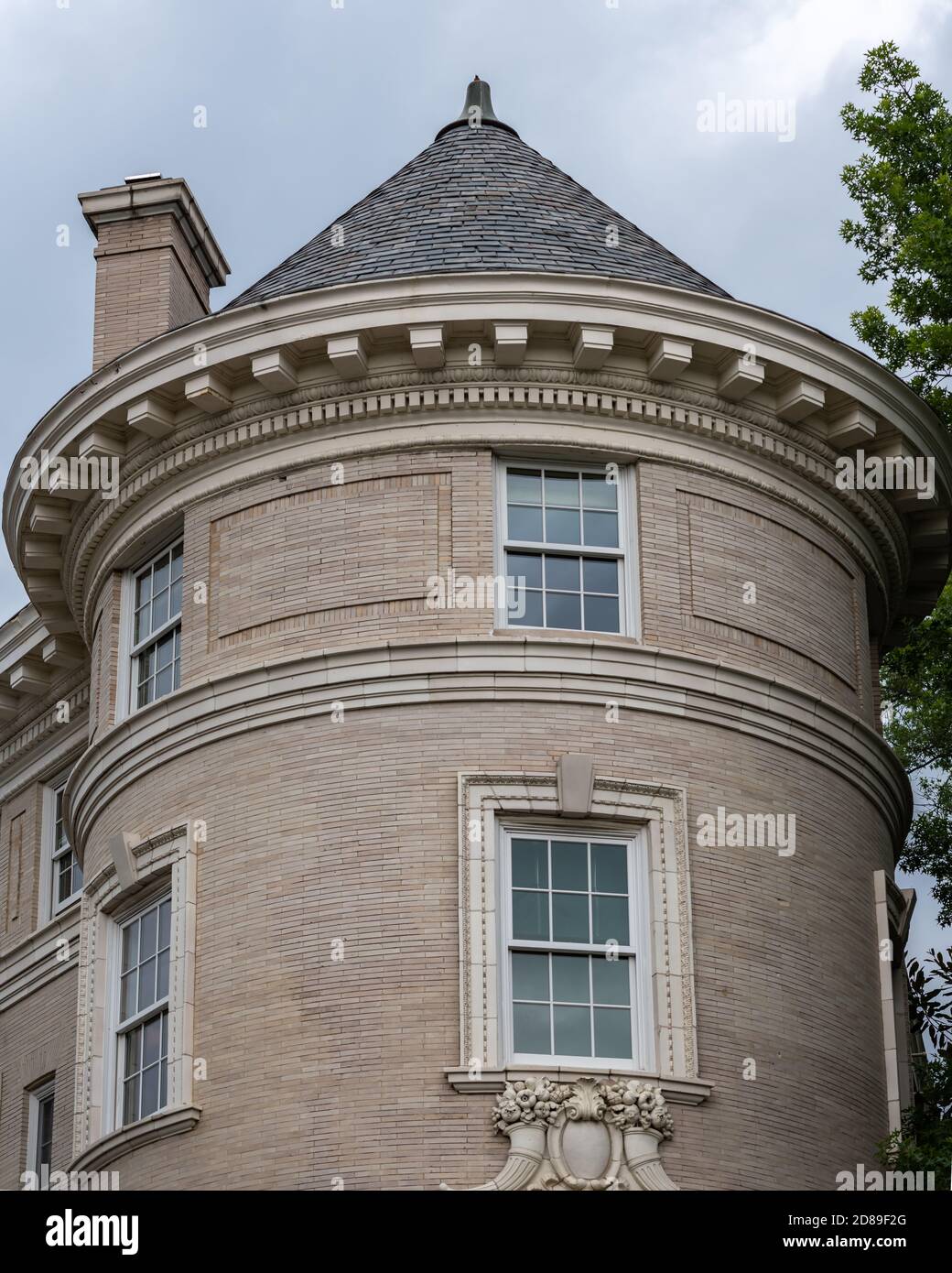A grand corner turret fronts the Estonian Embassy on Massachusetts Avenue in Washington DC, built in 1905 for a wealthy doctor, George W. Barrie. Stock Photo