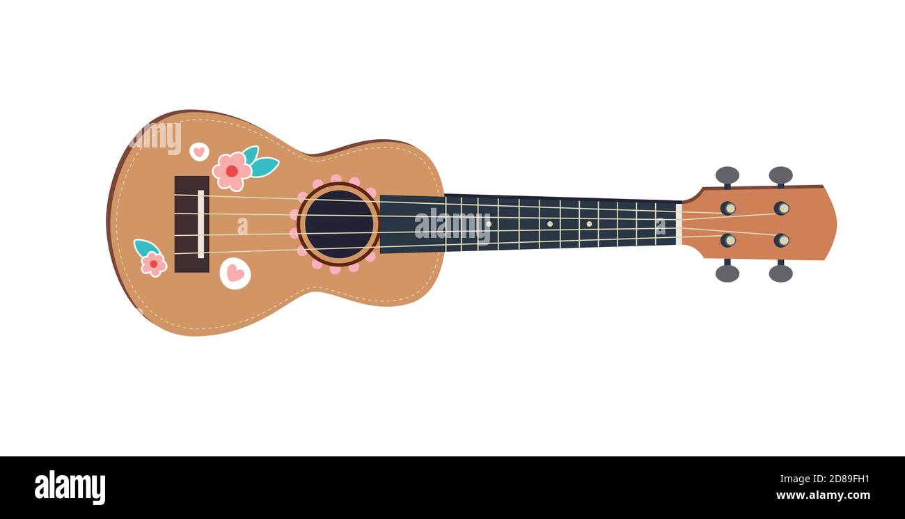 Ukulele isolated on white,musical instrument with cute stickers Stock