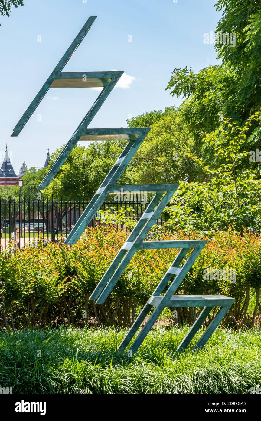 Lucas Samaras' patinated bronze 'Chair Transformation Number 20B' in the National Museum of Art Sculpture Garden on the National Mall, Washington DC Stock Photo
