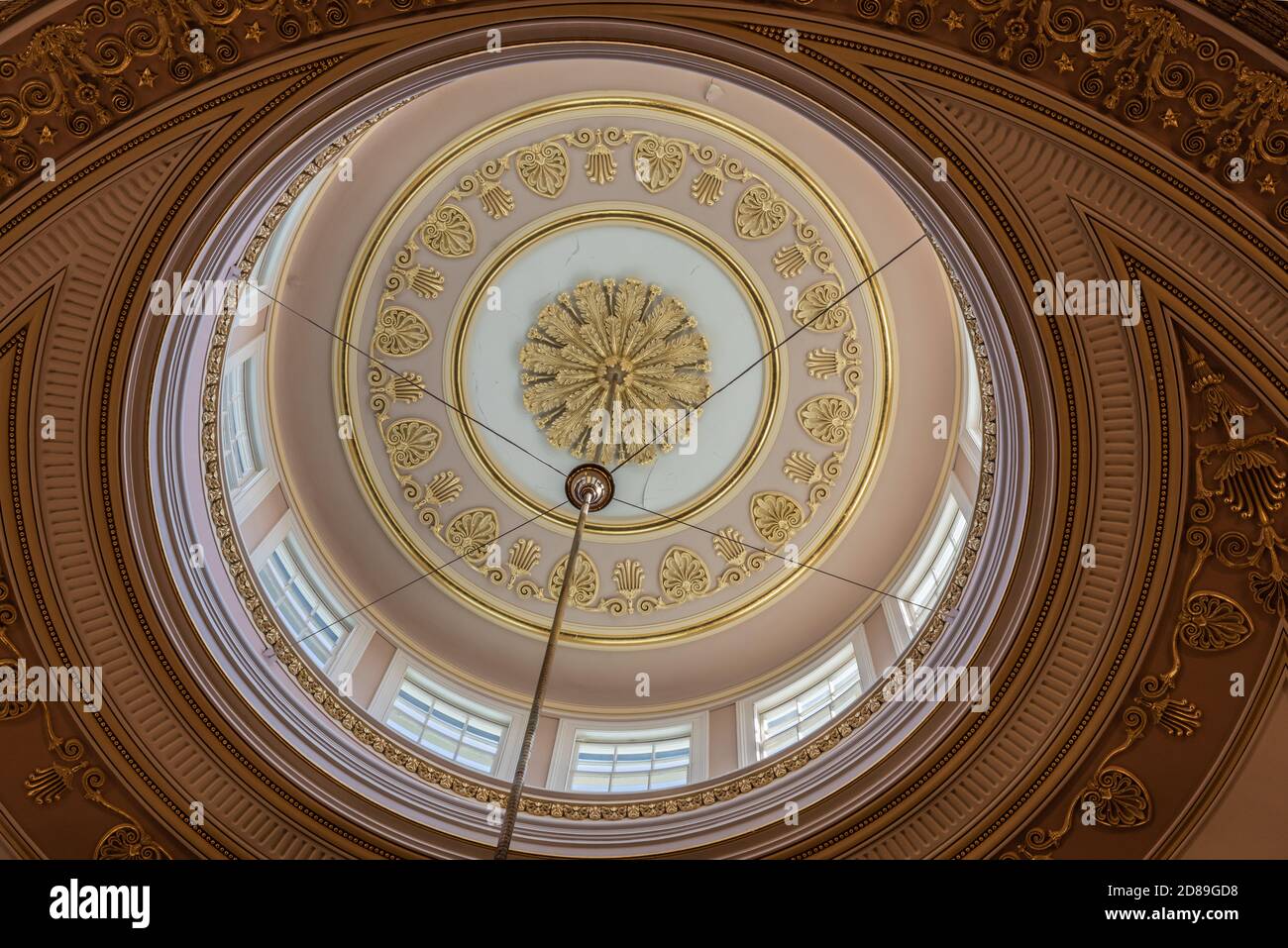 The lantern and highly ornate double-sunk coffered ceiling of the National Statuary Hall in the US Capitol Building Stock Photo