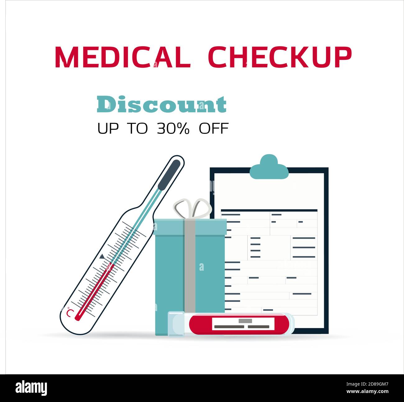 Medical poster with medicines, test tubes and a thermometer. Advertising online pharmacies or remote medical consultations for adults and children. Medical checkup and blood test results for the virus. Home delivery of medicines. Sending the analysis results to your email. Discounts on medical products Stock Vector