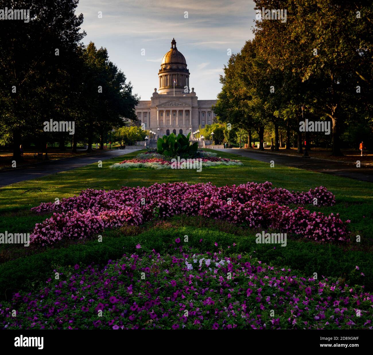 Cultivated flowers beautify the grounds around the state capital of Kentucky at Frankfort Stock Photo