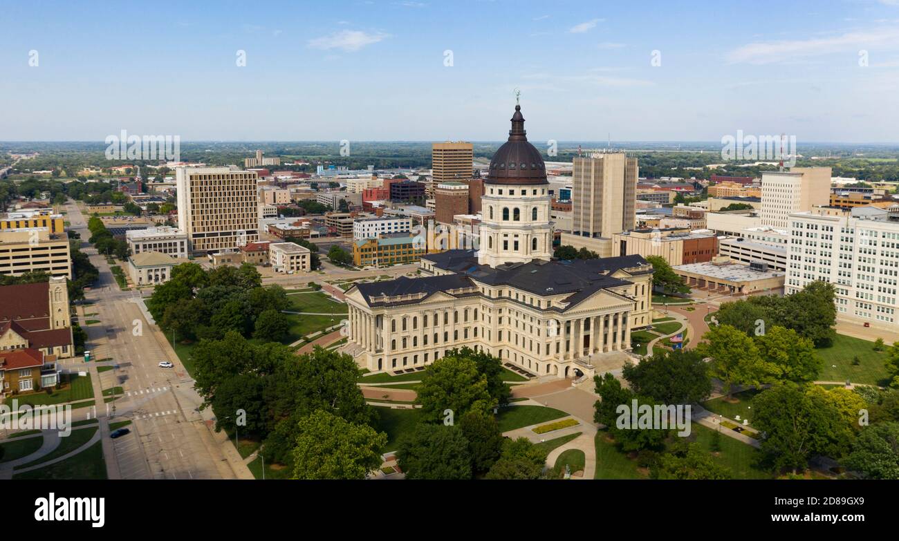 An aerial view of the capital statehouse grounds in Topeaka Kansas USA Stock Photo