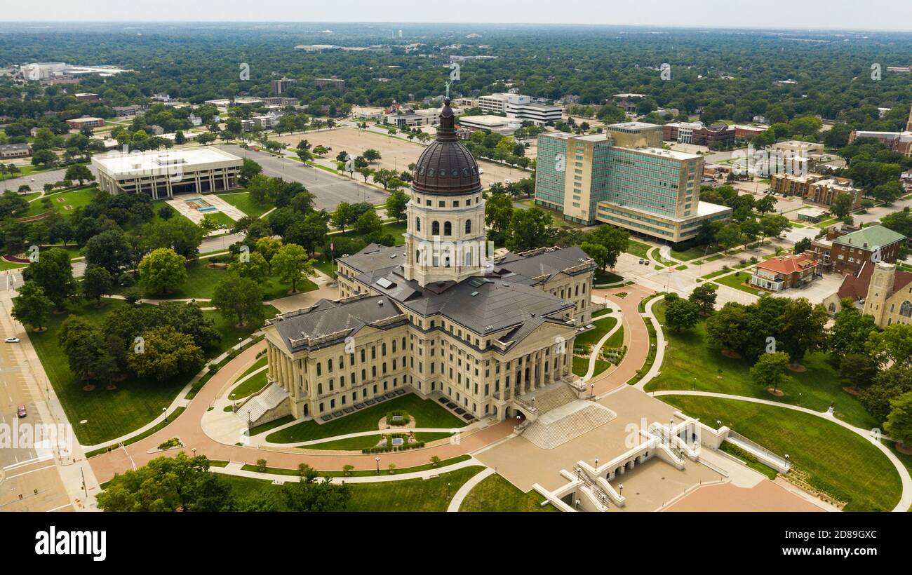 An aerial view of the capital statehouse grounds in Topeaka Kansas USA Stock Photo
