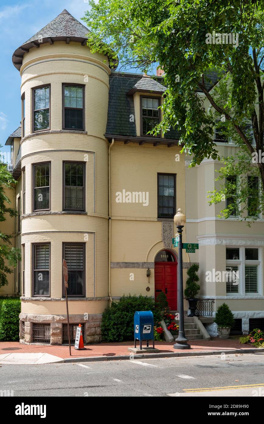 A grand turreted house at the corner of 30th Street, NW and Q Street