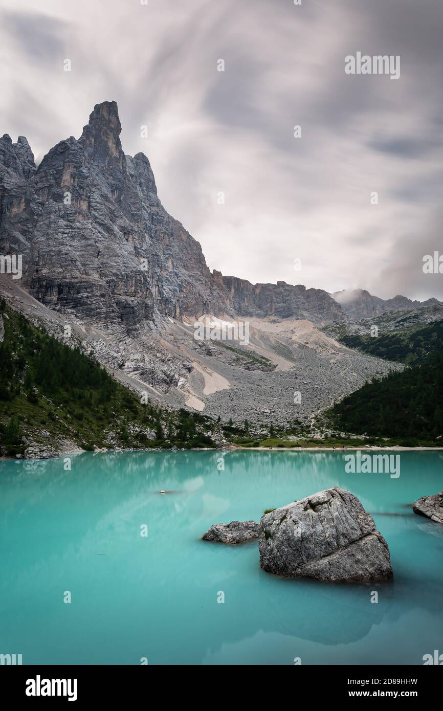 Turquoise coloured alpine lake, Italy Stock Photo