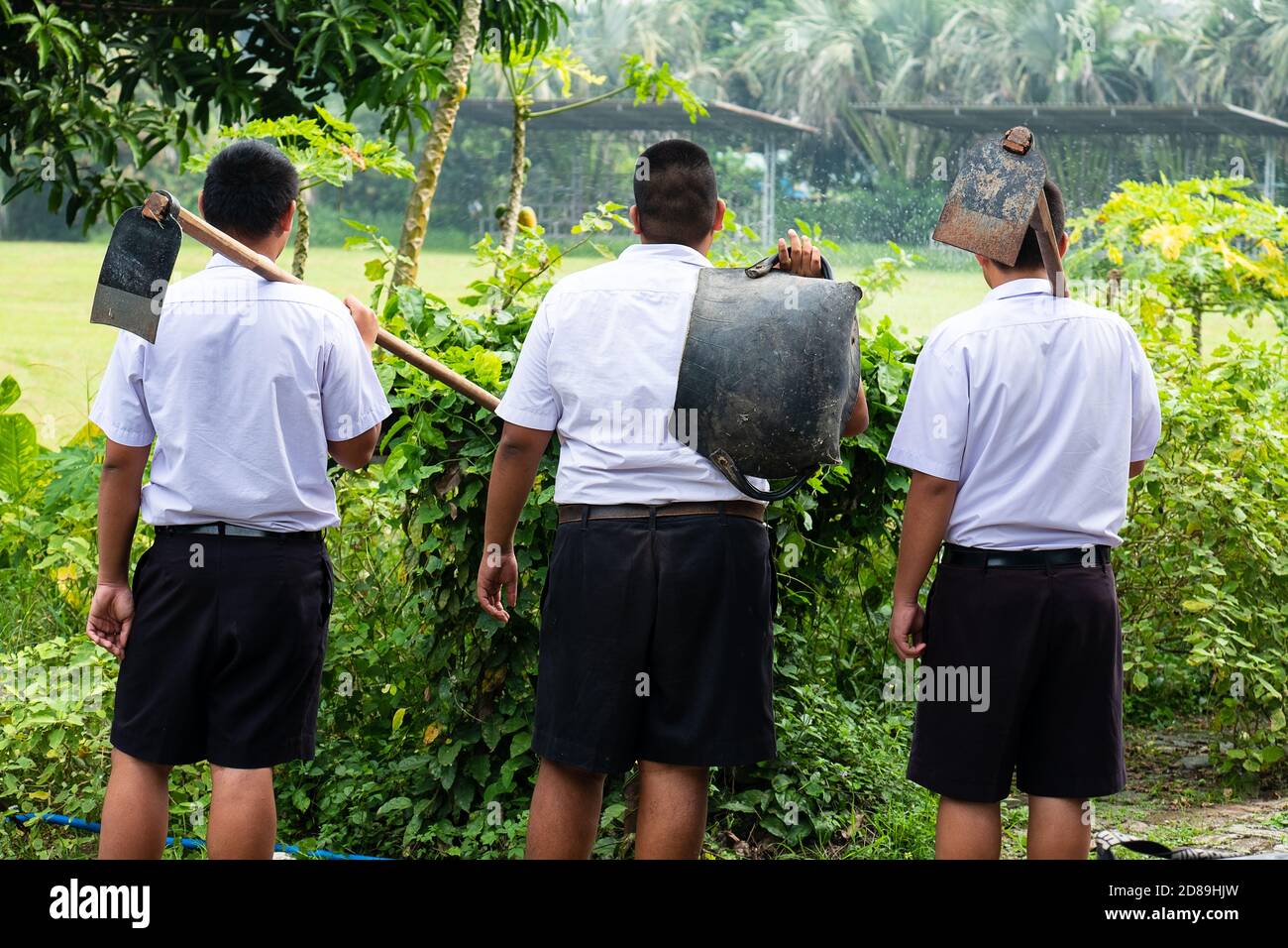 Uniform students working in agriculture class Stock Photo