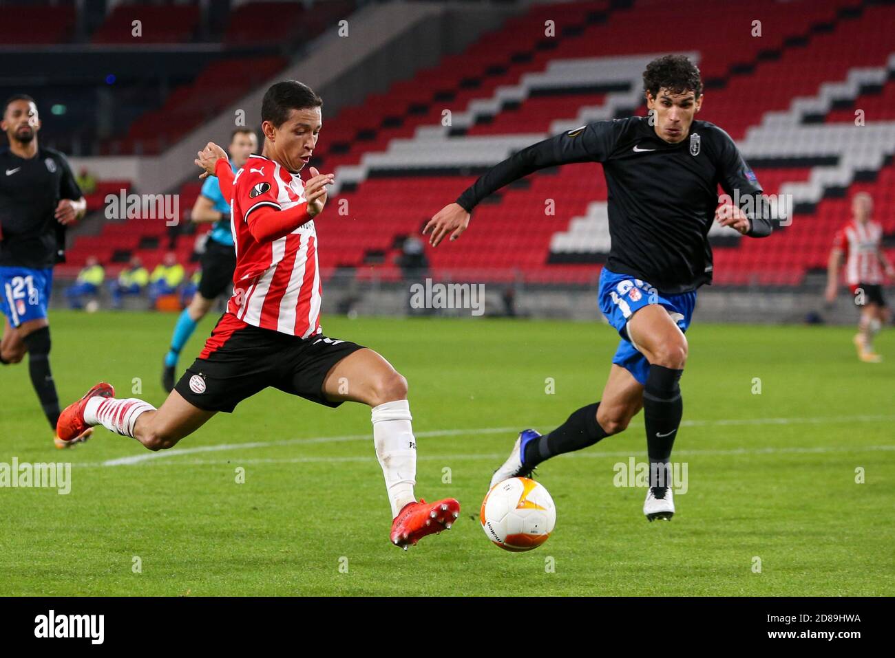 Mauro Junior of PSV Eindhoven, Jesus Vallejo of Granada during the UEFA Europa League, Group Stage, Group E football match between PSV Eindhoven and C Stock Photo