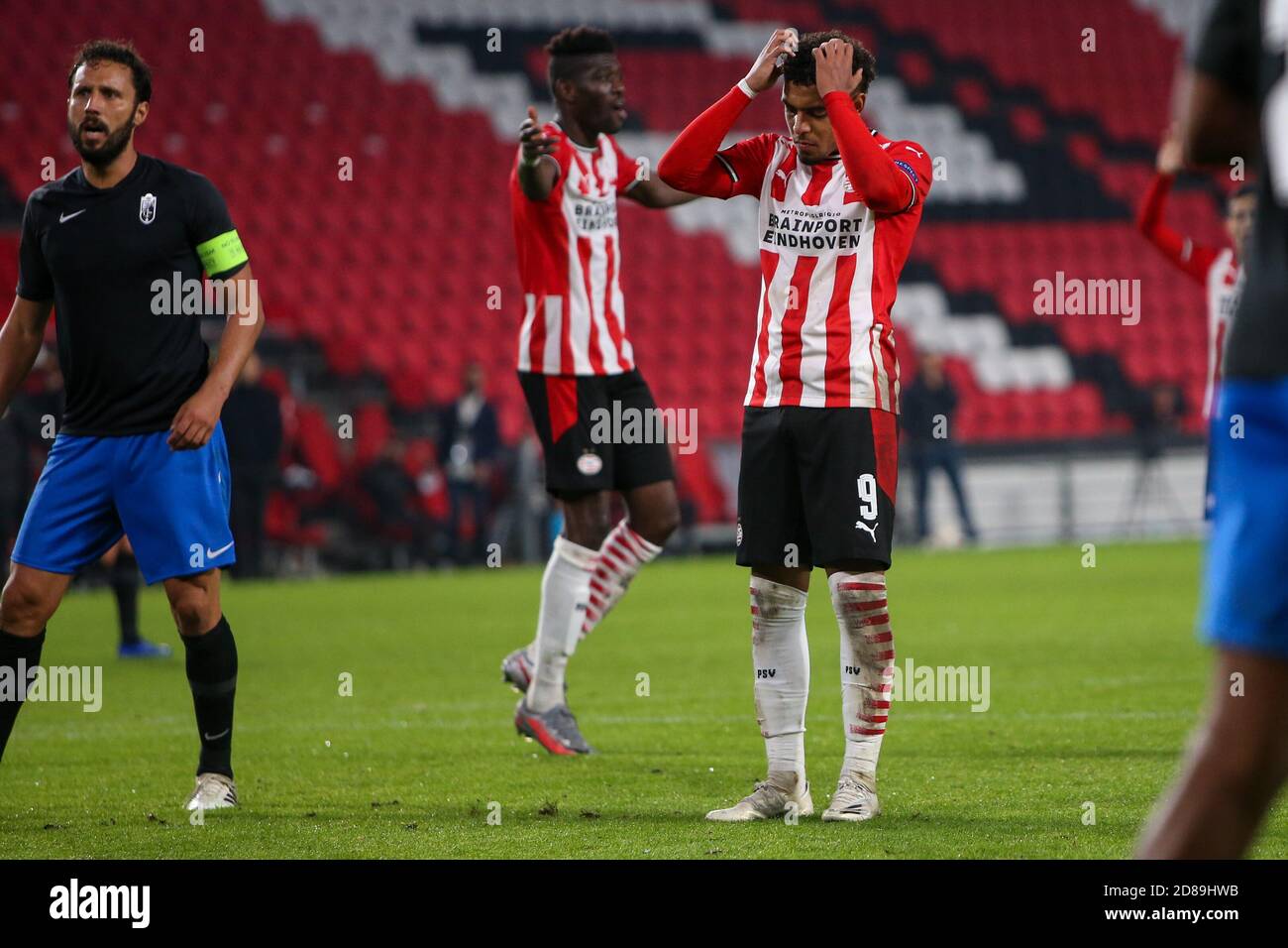 Donyell Malen of PSV Eindhoven looks dejected during the UEFA Europa League, Group Stage, Group E football match between PSV Eindhoven and Granada C C Stock Photo