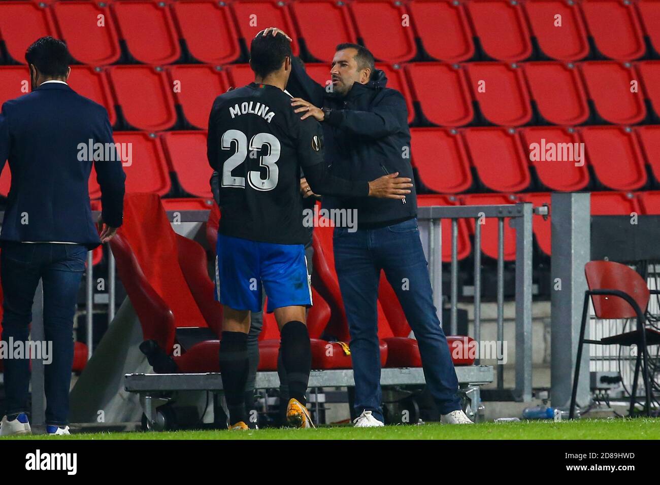 Jorge Molina of Granada, coach Diego Martinez of Granada during the UEFA Europa League, Group Stage, Group E football match between PSV Eindhoven an C Stock Photo