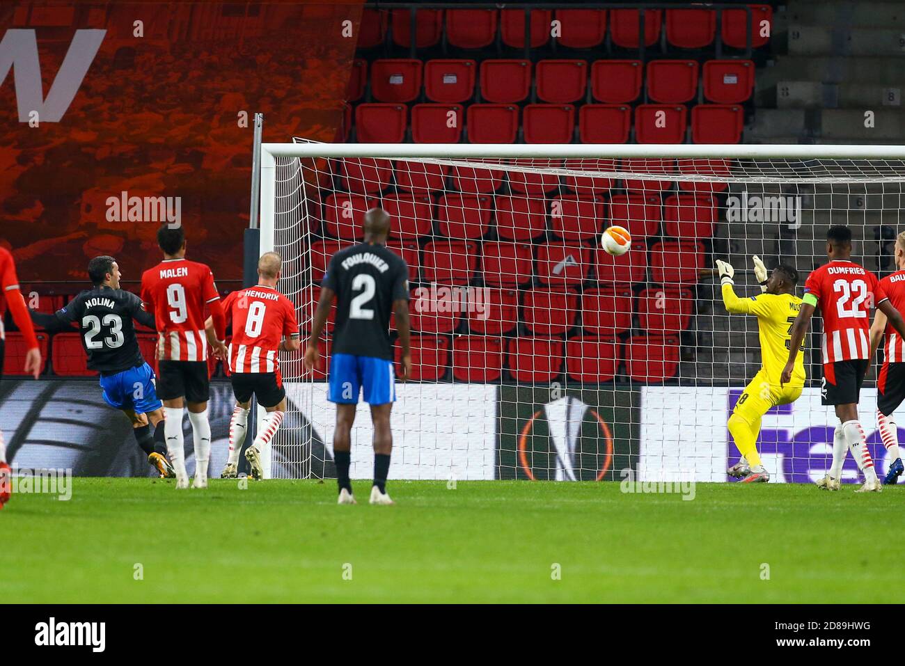Jorge Molina of Granada (23) scores 1-1 goal during the UEFA Europa League, Group Stage, Group E football match between PSV Eindhoven and Granada CF C Stock Photo