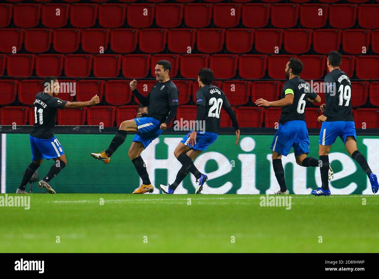 Jorge Molina of Granada (2L) celebrates his goal with his team mates during the UEFA Europa League, Group Stage, Group E football match between PSV  C Stock Photo