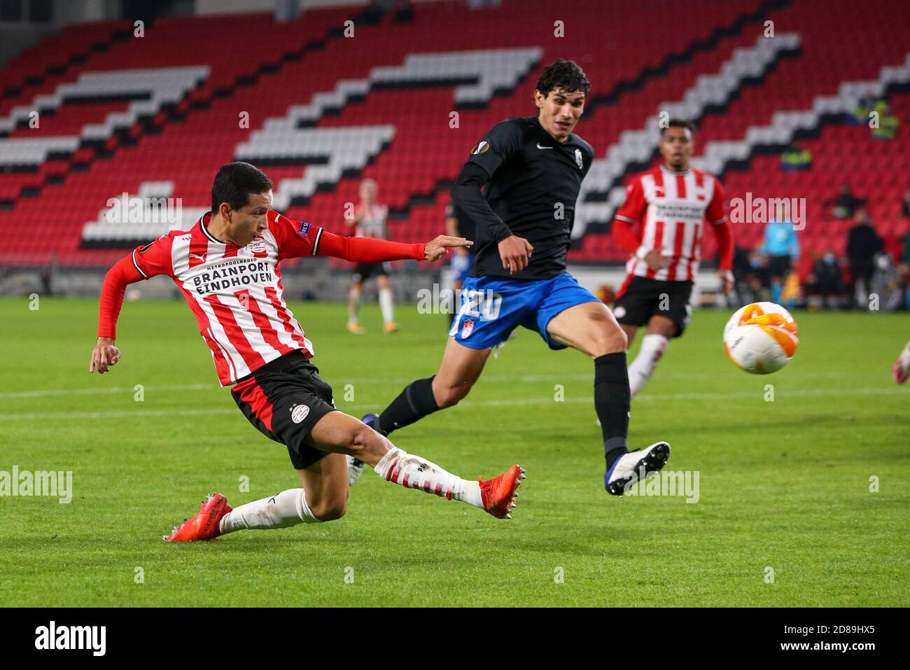 Mauro Junior of PSV Eindhoven, Jesus Vallejo of Granada during the UEFA Europa League, Group Stage, Group E football match between PSV Eindhoven and C Stock Photo