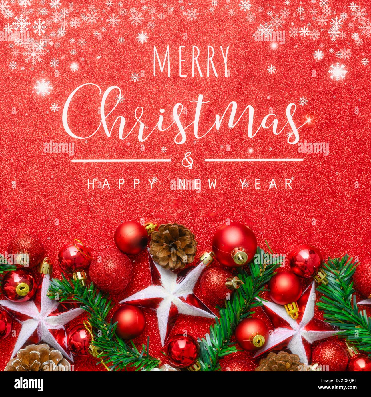 Christmas and New Year typographical on red background with Red glitter ...