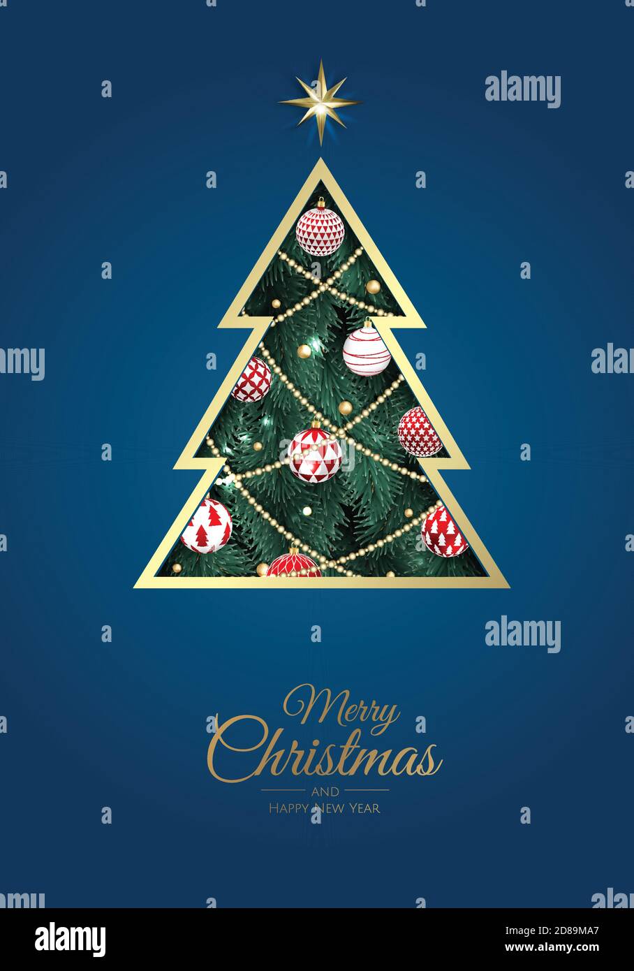 Merry Christmas greeting card with new years tree. Vector holiday ...
