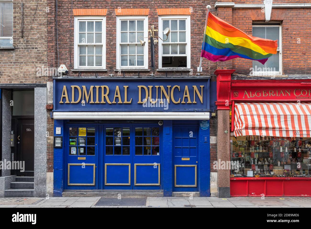 Façade of a closed Admiral Duncan pub in London's Soho, site of a terrorist bombing in 1999 Stock Photo