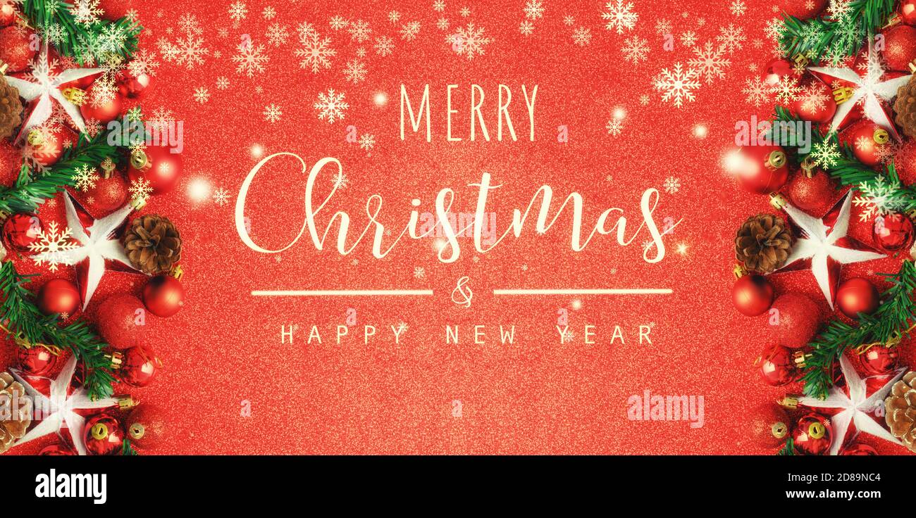 Christmas and New Year typographical on red background with Red glitter ...