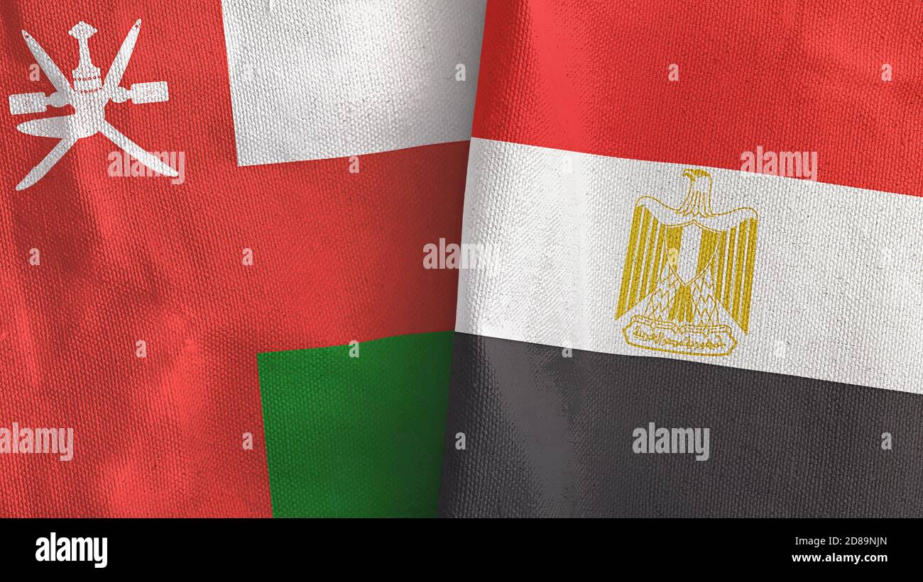 Egypt and Oman two flags textile cloth 3D rendering Stock Photo