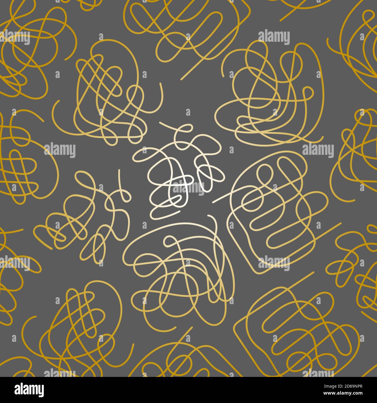 Abstract seamless pattern with golden gradient scribbles on gray background. Vector illustration. Stock Vector
