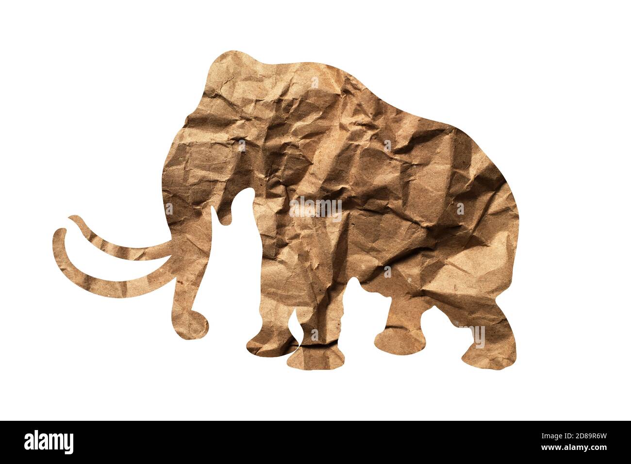 elephant with tusks from wrapping paper isolated on white background Stock Photo