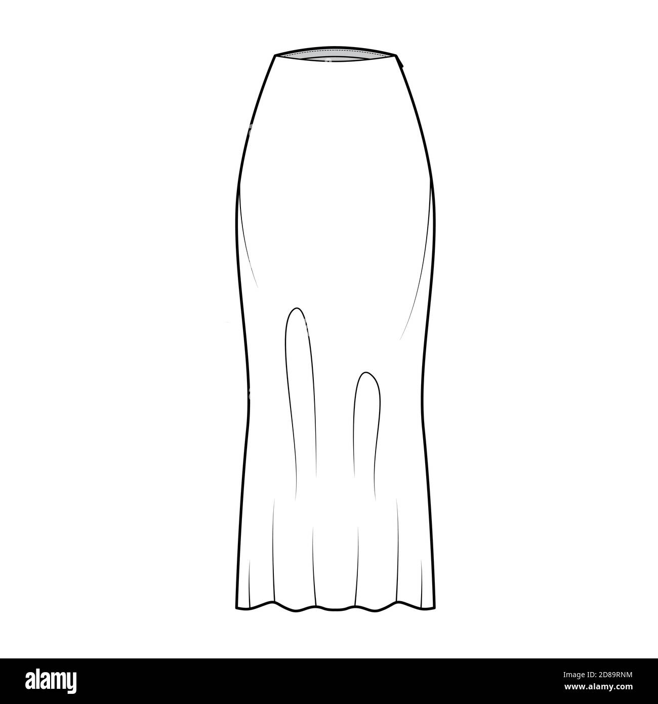 Skirt long bias cut technical fashion illustration with maxi lengths ...