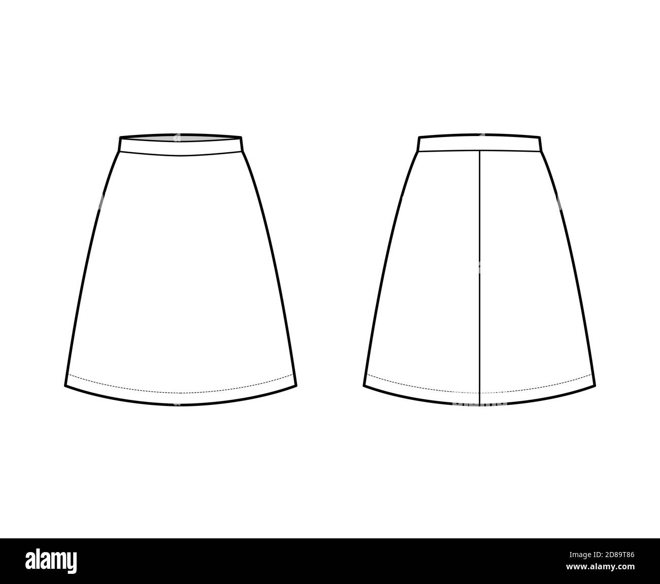Skirt A-line fullness technical fashion illustration with above-the ...
