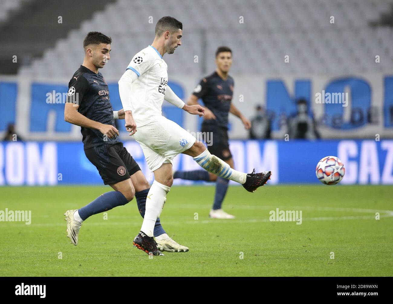 Alvaro Gonzalez of Marseille, Ferran Torres of Manchester City (left) during the UEFA Champions League, Group Stage, Group C football match between  C Stock Photo