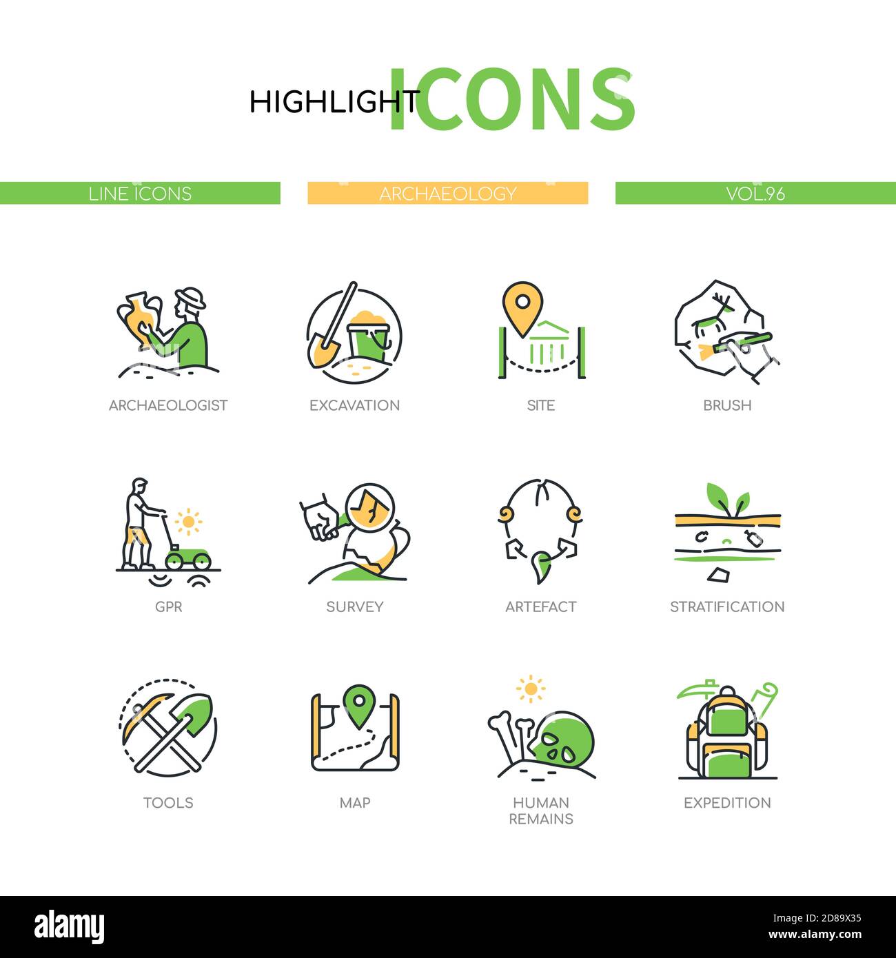 Archaeology - modern line design style icons set Stock Vector