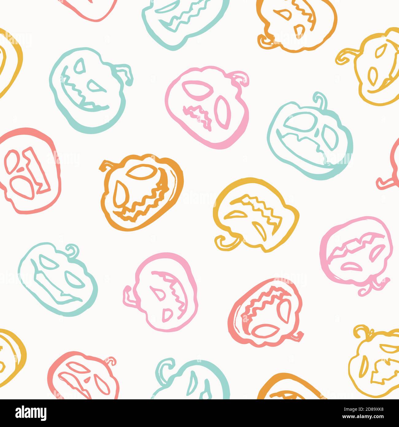 Vector doodle spooky halloween pumpkin seamless pattern. Hand drawn ...
