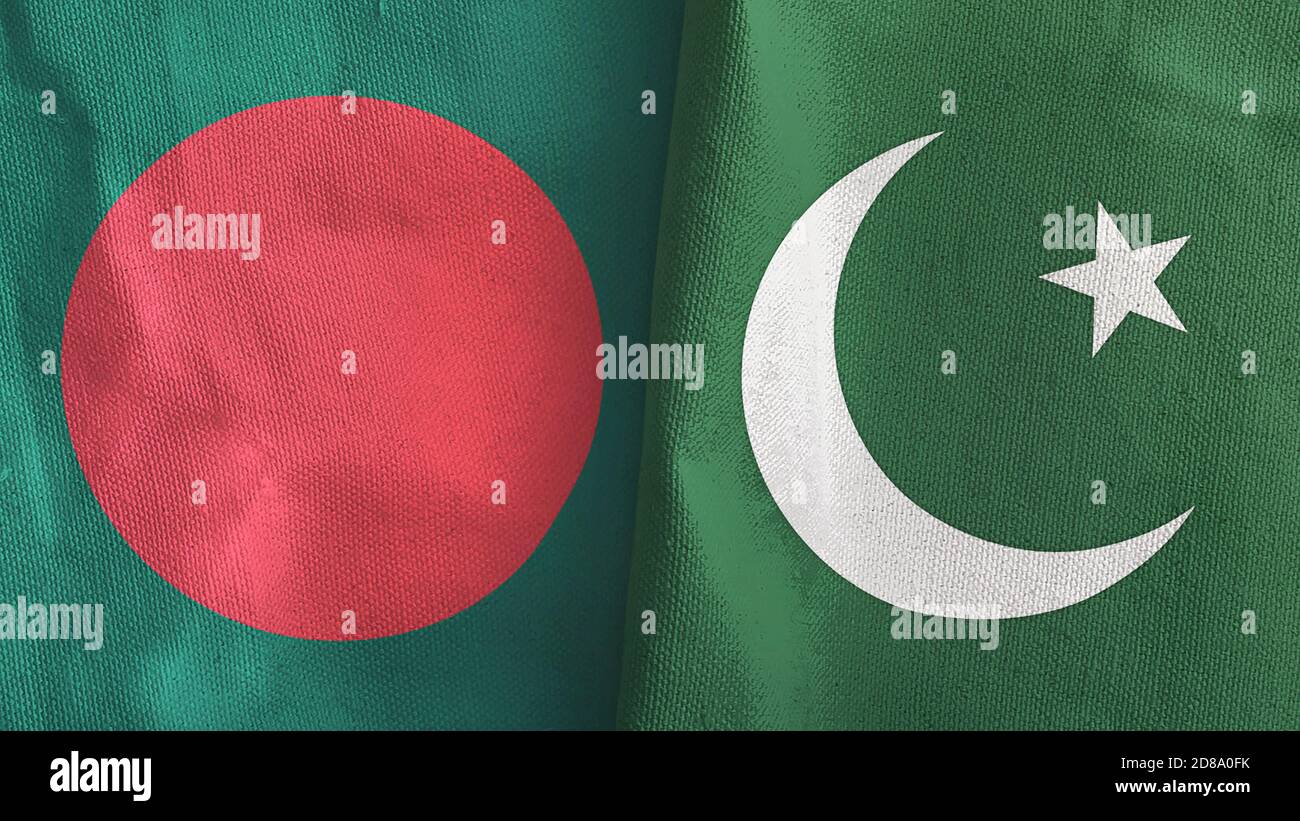 Pakistan and Bangladesh two flags textile cloth 3D rendering Stock Photo