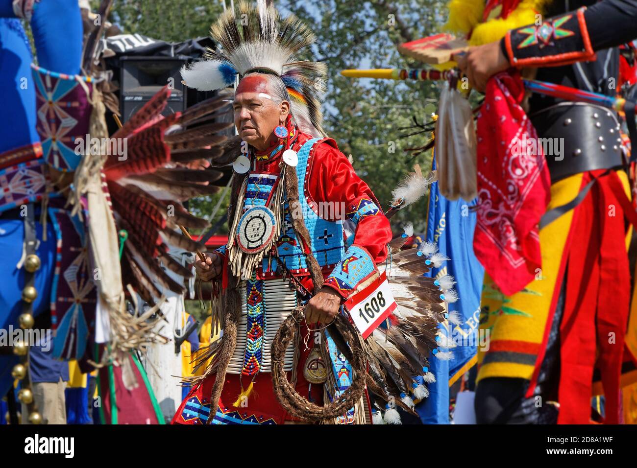 BISMARK, NORTH DAKOTA, September 8, 2018 : A dancer of the 49th annual United Tribes Pow Wow, one large outdoor event that gathers more than 900 dance Stock Photo
