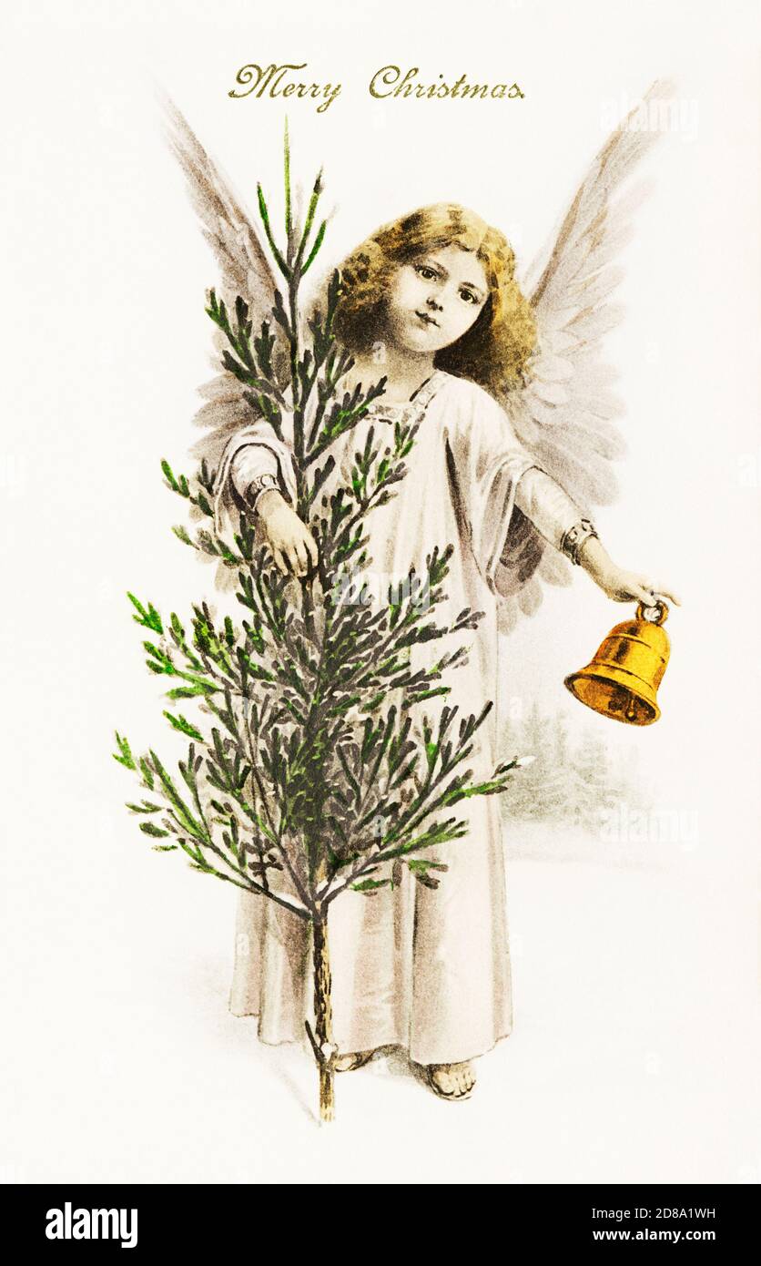 An angel holding a Christmas bell (1912) from The Miriam and Ira D. Wallach Division Of Art, Prints and Photographs: Picture Collection published by E Stock Photo