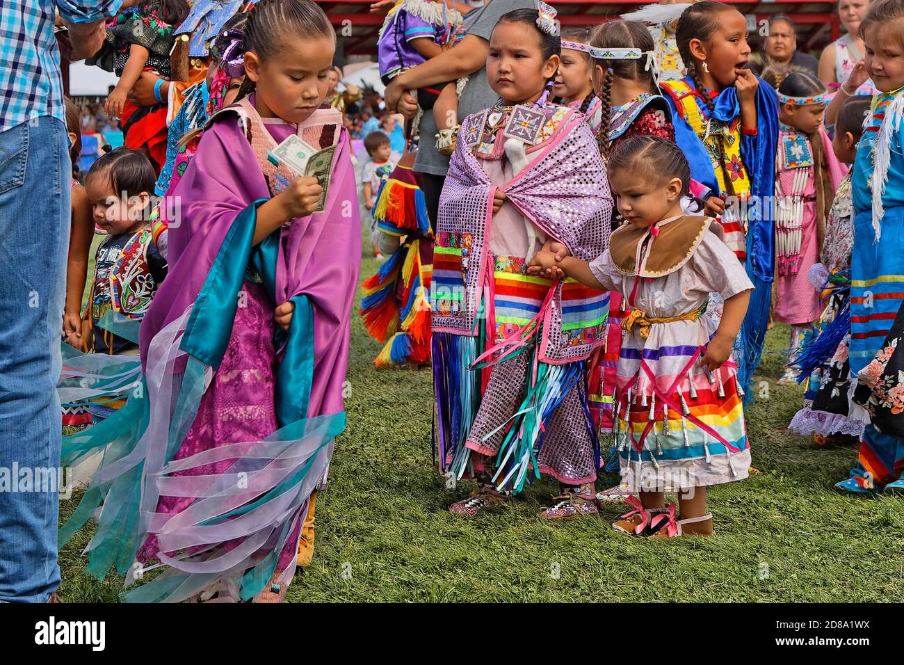 BISMARK, NORTH DAKOTA, September 8, 2018 : Children at 49th annual United Tribes Pow Wow, one large outdoor event that gathers more than 900 dancers a Stock Photo