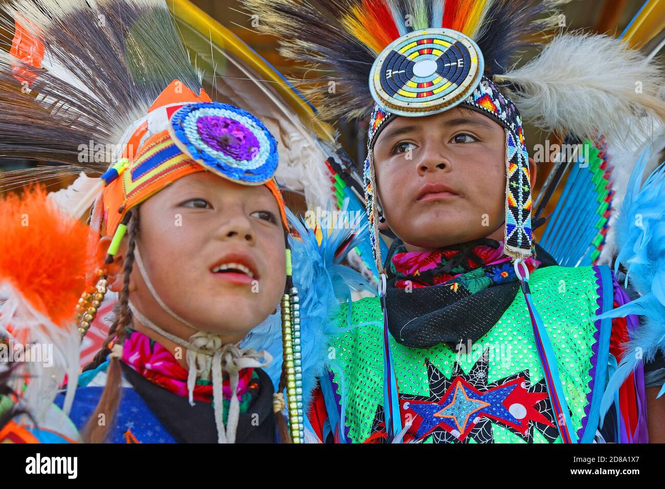 BISMARK, NORTH DAKOTA, September 8, 2018 : Children at 49th annual United Tribes Pow Wow, one large outdoor event that gathers more than 900 dancers a Stock Photo
