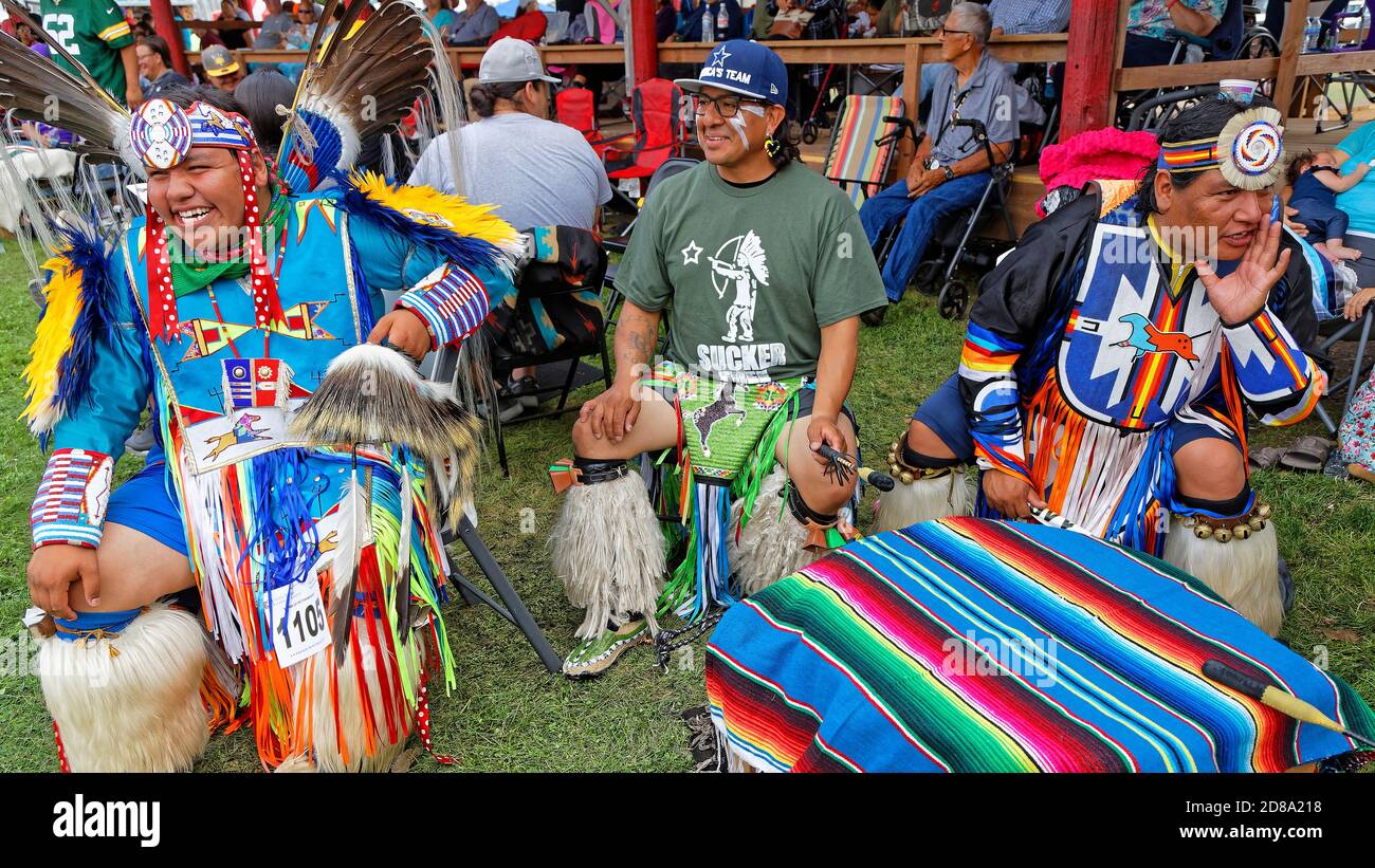 BISMARK, NORTH DAKOTA, September 9, 2018 : Drummers at the 49th annual United Tribes Pow Wow, one large outdoor event that gathers more than 900 dance Stock Photo