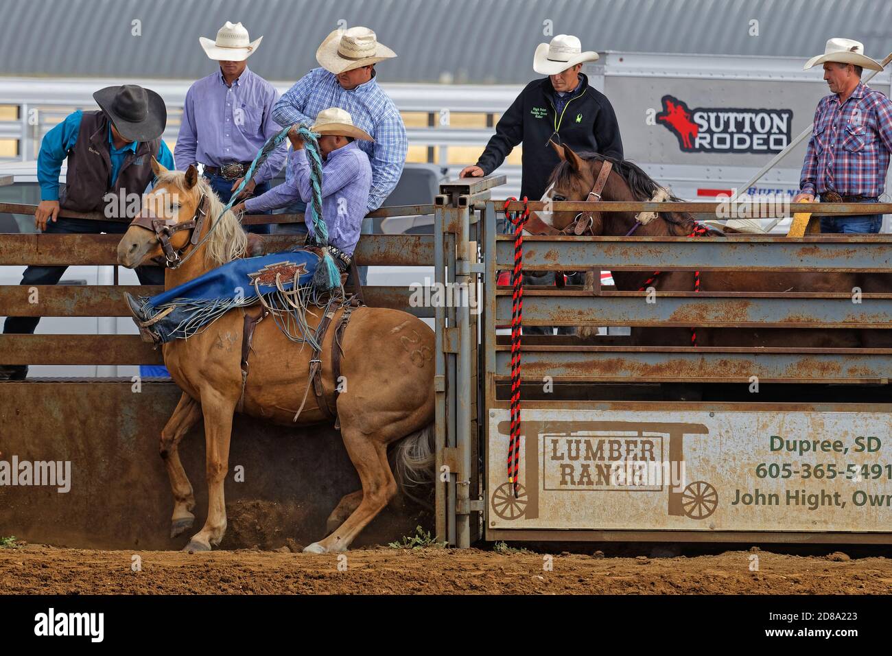 DUPREE, SOUTH DAKOTA, September 15, 2018 Saddle bronc riding during a regional Rodeo in Dupree